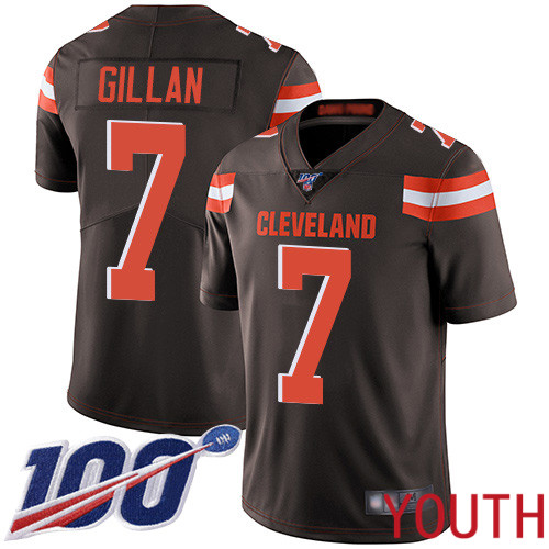 Cleveland Browns Jamie Gillan Youth Brown Limited Jersey 7 NFL Football Home 100th Season Vapor Untouchable